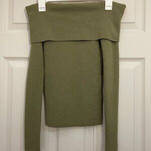 Aritzia Wilfred Nola Sweater Soft knit off-the-shoulder sweater, Bonsana Green